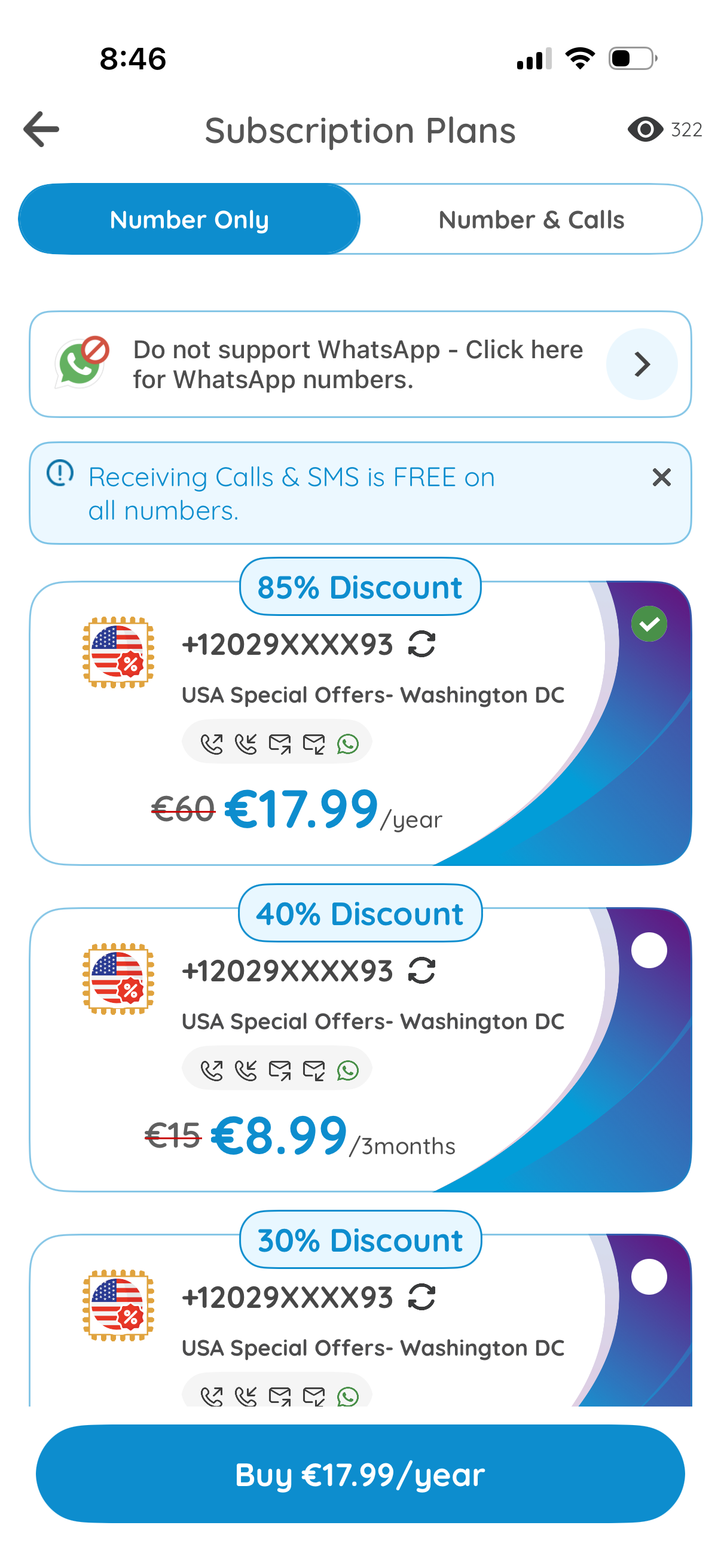 numero pricing screenshot